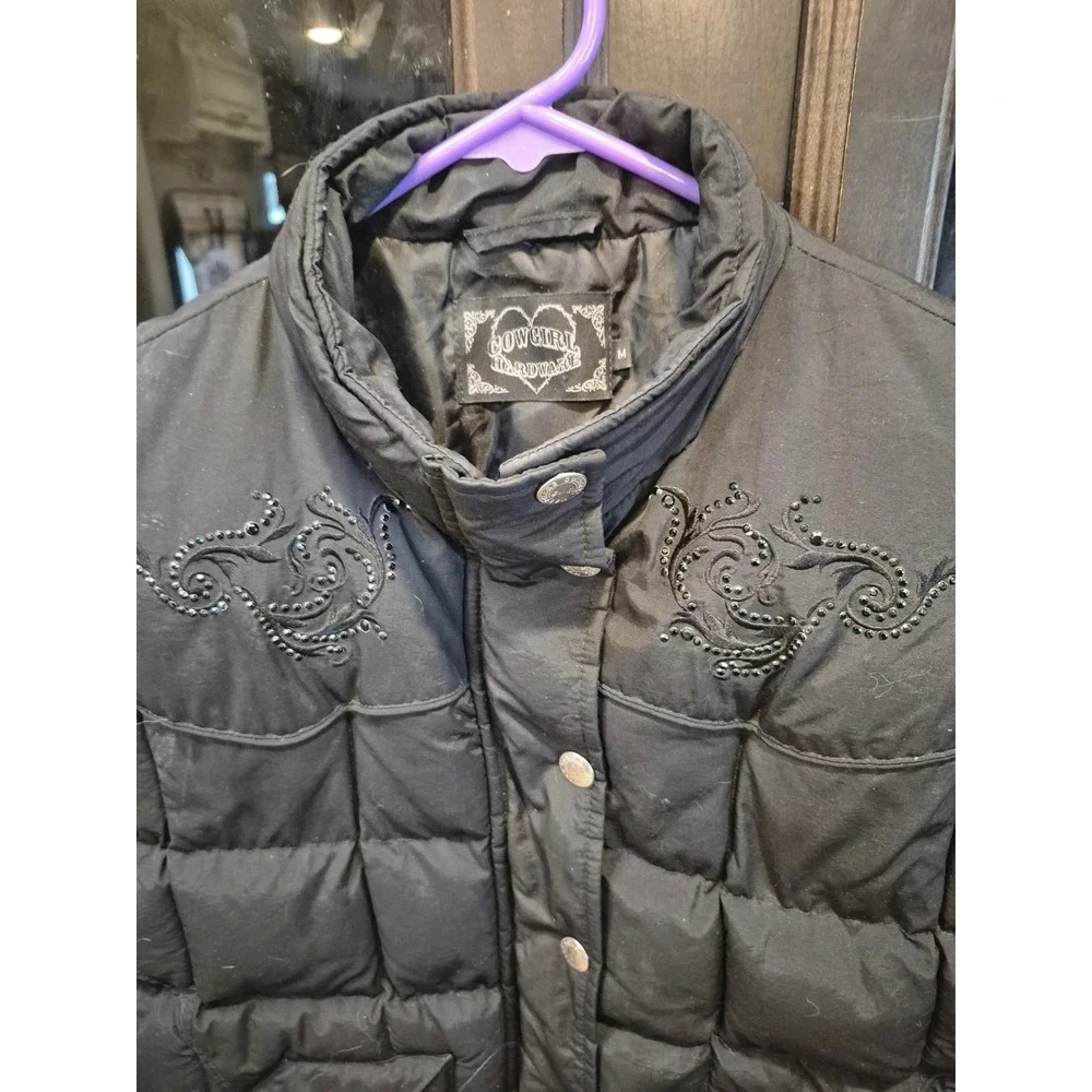 Cowgirl Hardware Black Embellished Puffer Vest‎ Western Style Women's Size M - Picture 6 of 12